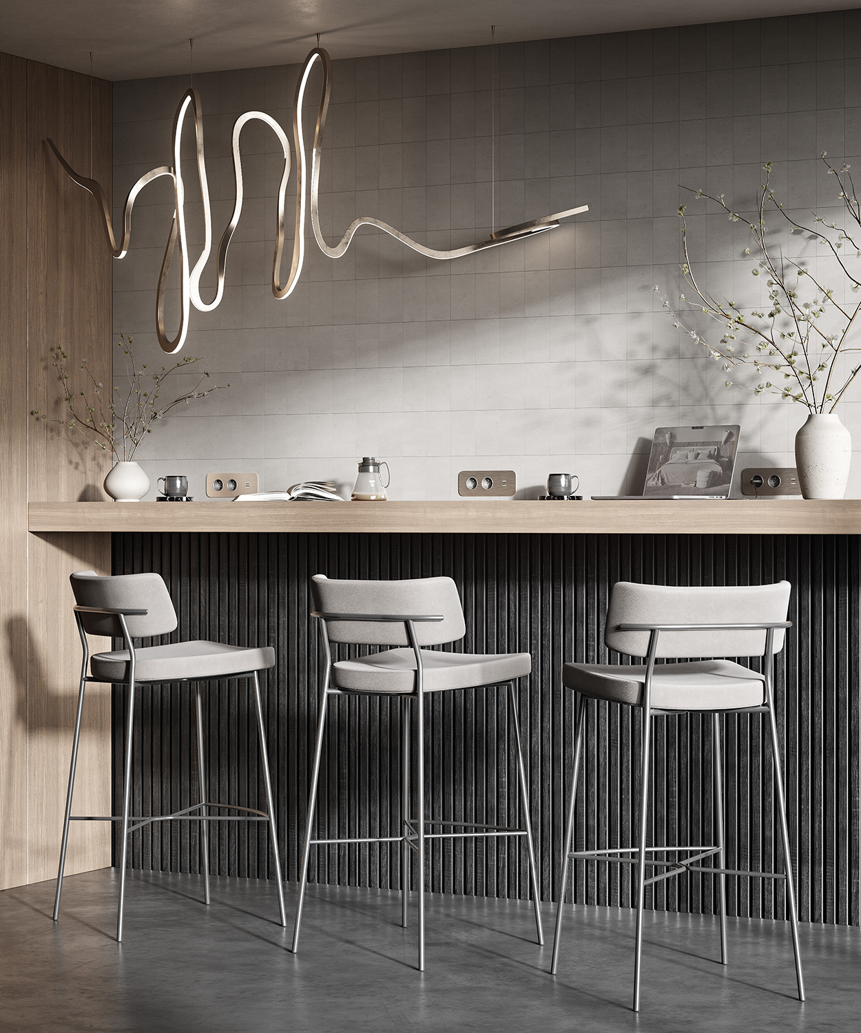 МДФ стеновая панель акустическая Cosca Decor Сканди Дуб Графит черный войлок 1200×600×19 фото в интерьере